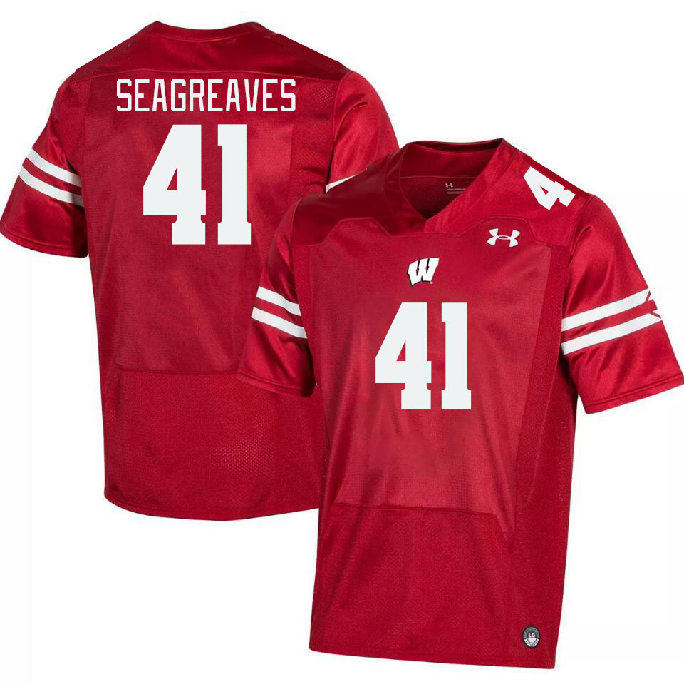 Men #41 JT Seagreaves Winsconsin Badgers College Football Jerseys Stitched Sale-Red - Click Image to Close